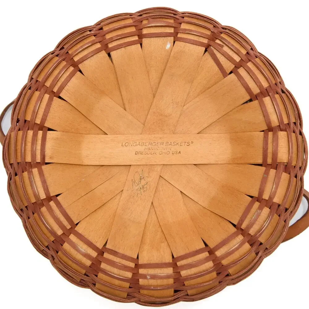 Longaberger 1995 Large Round Harvest Basket Handles Liner & Plastic Protector